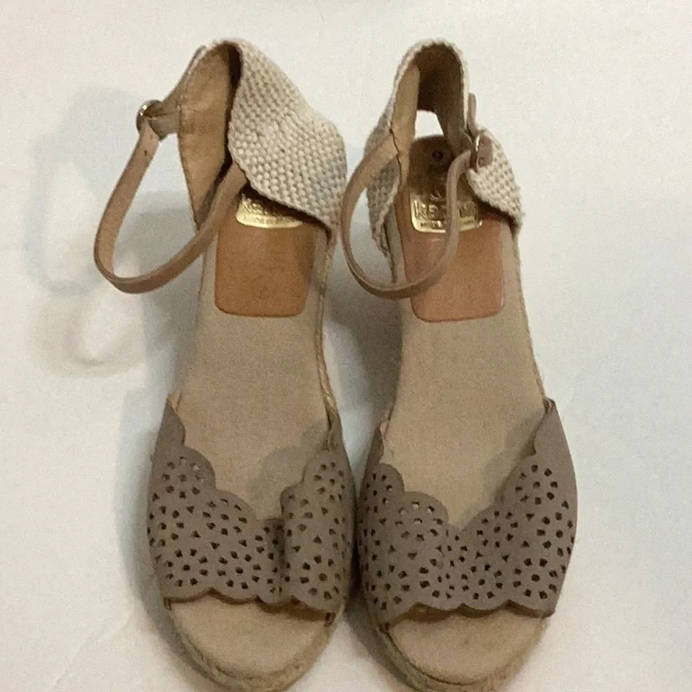 Kanna Taupe Straw Wedge Sandals Ankle Strap 40/9 Summer Beach